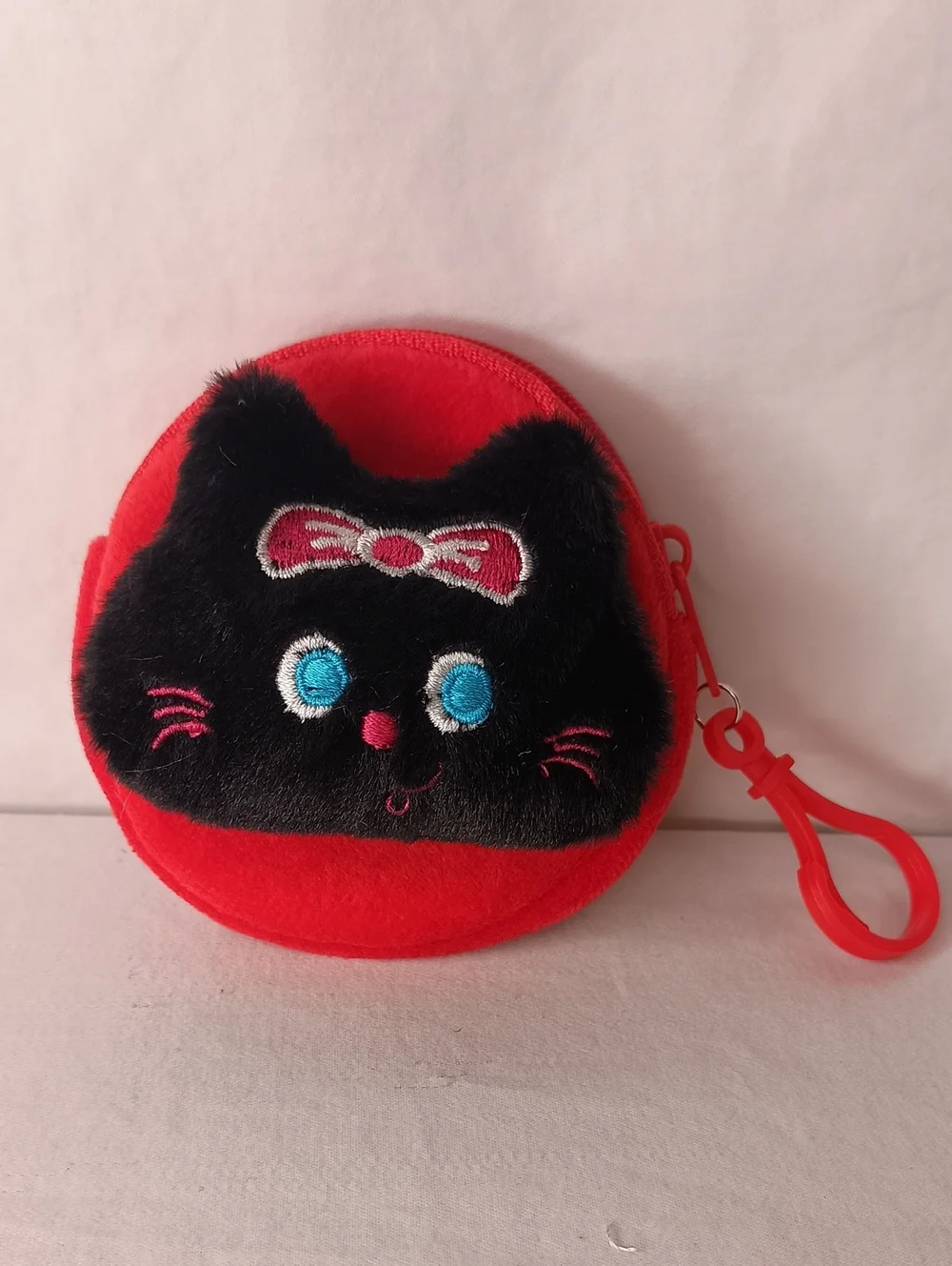 Women's Keychain Bag Charm Cute Plush Cat Coin Purse Red
